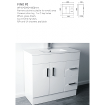 ECT Narrow cabinet suitable for mall area Ceramic slim top, 1 or 3 tap holes White, gloss finish W910*D390*H850mm 